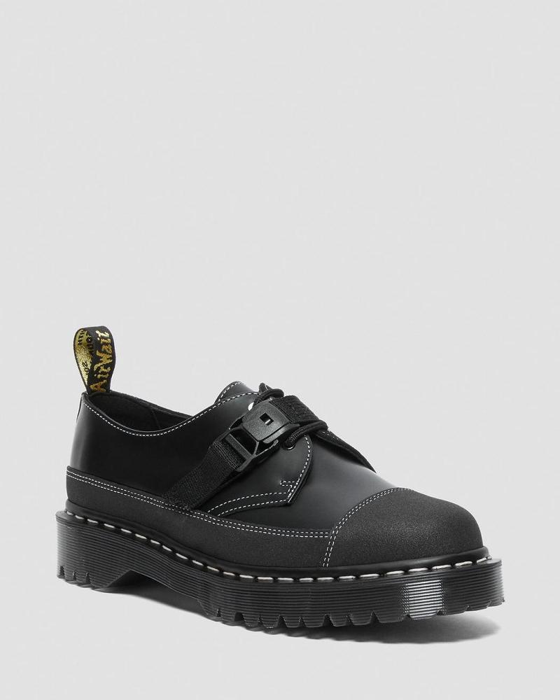 Black Men\'s Dr Martens 1461 Tech Made in England Buckle Oxfords Shoes | CA 607RVD